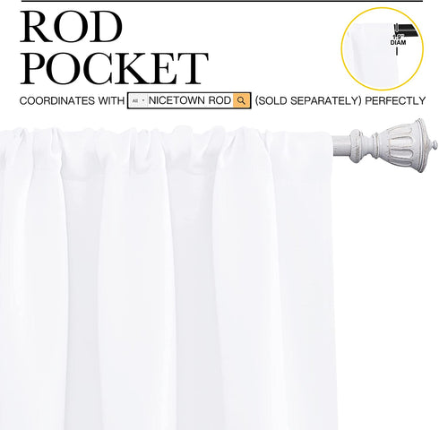 NICETOWN Bedroom Window Curtain Panels - Window Treatment Rod Pocket Drapes for Nursery (White, 2 Panels, 52" by 63")