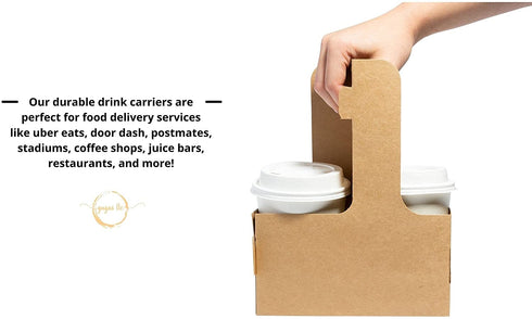 Gugas LLC Kraft Drink Carrier for Delivery (30 Count) - 2 Cup Holder Drink Carriers with Handle - in Bulk for Restaurants, Food Delivery, Uber Eats, Doordash, Postmates, Cafes, & Coffee Shops