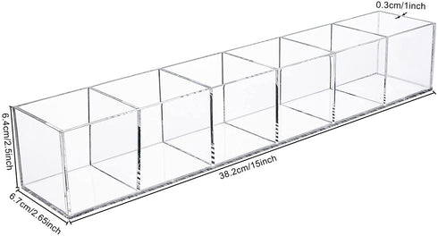 Clear Drawer Organizer, Dedoot 6 Compartments Acrylic Organizer Durable Plastic Square Cube Storage Bin for Makeup, Jewelry, Pen, Small Items, 15x2.5x2.6inches