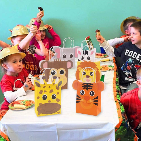 Jungle Safari Favor Bags Zoo Animals Birthday Treat Goody Bags for Kids Baby Jungle Party Favor Decorations Supplies Pack of 12