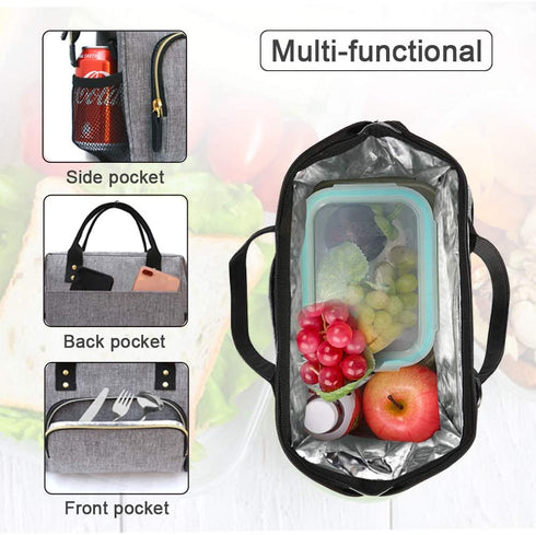 Lunch Bags for Women Insulated, Lunch Cooler Bag for Work, Leak Proof Large Lunch Tote Bag, Lunch Bag with Adjustable Shoulder Strap for School/Office/Picnic/Fishing/Beach(Grey)