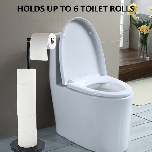 YCWIN Matte Black Toilet Paper Holder Stand with Storage for 6 Rolls of Toilet Tissue for Bathroom, Modern Free Standing Toilet Paper Roll Holder Stand, Rustproof Finish and Weighted Pedestal, Black