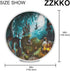 ZZKKO Happy Halloween Round Tablecloths 60" Retro Flying Witch Circular Table Linen Cloth Cover Mat Lace Washable Polyester for Dinner Party Holiday Home Decor