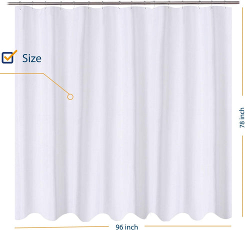 Fabric Shower Curtain Liner 96 x 78 inch XL Size, Hotel Quality, Washable, Water Repellent, White Bathroom Curtains with Grommets, 96x78
