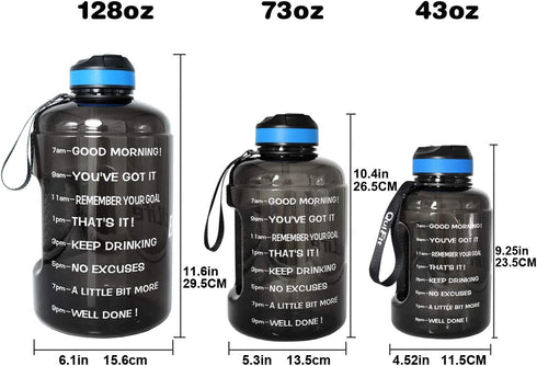 QuiFit Motivational Gallon Water Bottle - with Straw & Time Marker BPA Free Large Reusable Sport Water Jug with Handle for Fitness Outdoor Enthusiasts