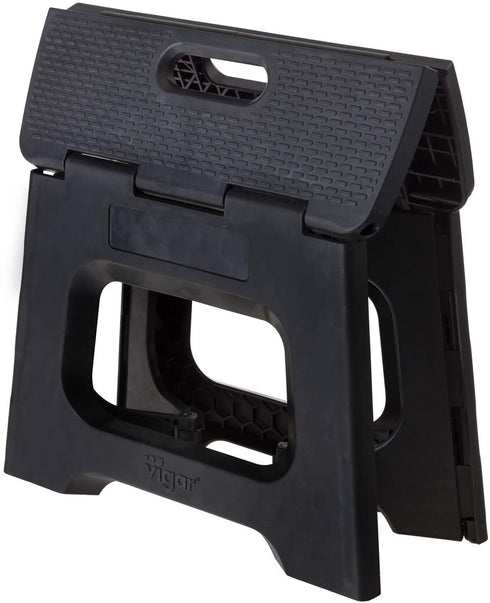 Vigar Compact Foldable Stool, 9 inches, Lightweight, 330-pound Capacity Non-Slip Folding Step Stool, Black