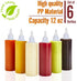6 pcs 12 Oz Plastic Squeeze Condiment Bottles for Mustard Dressing Ketchup BBQ Sauce Mayonnaise Syrup, No Leak Tip Cap Plastic Squirt Dispenser Clear Containers Storage
