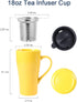 ARRADEN Tea Mug with Infuser and 2 Lids, 18oz Large Tea Infuser Cup, Tea Strainer Mug for Loose Tea, Ceramic Travel Mug with Tea Bag Holder (Yellow)