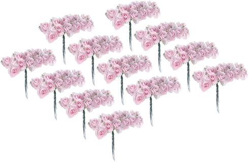 AngelUU Artificial Flowers Mini Fake Rose Flower Heads with Stems for Wedding Home Party DIY Decoration 144pcs(Pink)