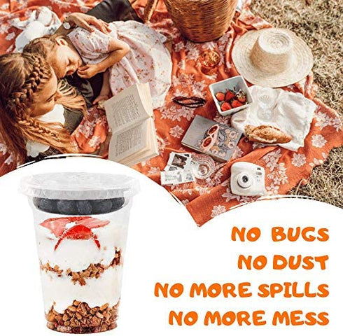12 oz Clear Plastic Parfait Cups with Insert 3.25oz & Flat Lids No Hole - (20 Sets) Yogurt Fruit Parfait Cups for Kids, for Dips and Veggies, Take Away Breakfast and Snacks. No Leaking