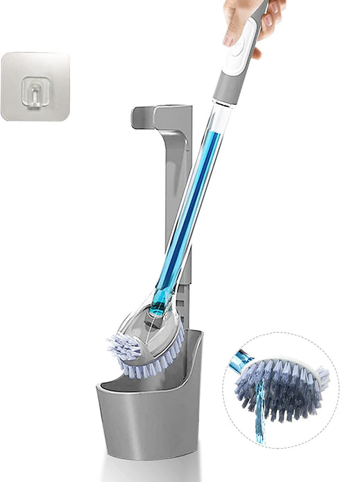 Toilet Bowl Brush and Holder Set, Bathroom Toilet Cleaner Brush with Soap Dispenser,Refillable Toilet Brush Holder with Liquid Dispenser (Grey)