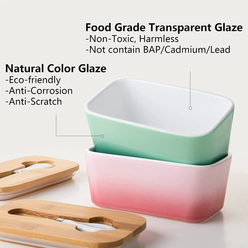 Porcelain Butter Dish with Knife & Wooden Lid, Candiicap Airtight Butter Keeper for Countertop, Large Butter Holder for East West Coast Butter(Matte Black)