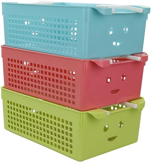 Ggbin Plastic Storage Basket with Handles, Set of 3, 12" L x 8" W x 4" H