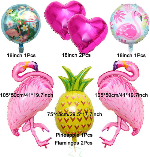 Pink Flamingo Hawaiian Party Balloons Tropical Arch Garland Kit Luau Jungle Party Supplies Palm Leaves Strip Confetti Latex Balloon for Luau Jungle Decoration