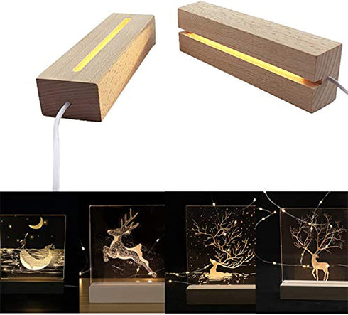SYWAN 2Pack 6 inch Wood Rectangle Display Pedestal,Wooden Rectangle Led Lights Display Base for Acrylic and Plexiglass,Wood Night LED Light Lamp Base