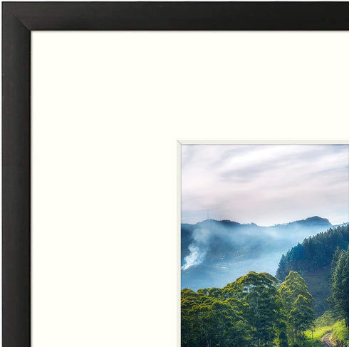 Frametory, 11x14 Aluminum Frame for 8x10 Picture with Ivory Mat for Photos Wall Display Sawtooth Hangers, Swivel Tabs Portrait/Landscape Display Great for Photos, Artworks (Black, 1-Pack)
