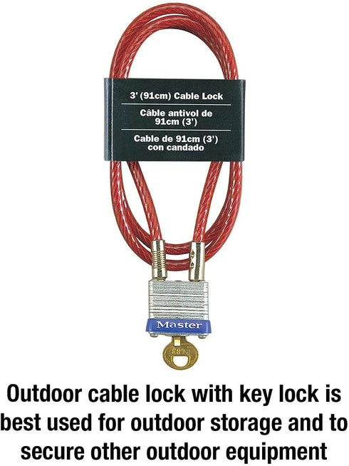Master Lock 719D Steel Cable with Integrated Outdoor Padlock with Key, 1 Pack