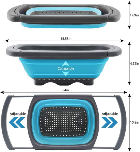 Qimh Colander Collapsible, Colander Strainer Over the Sink Food Colanders Strainers with Extendable Handles, 6-Quart, Dishwasher-Safe Kitchen Folding Strainer for Pasta, Veggies and Fruits