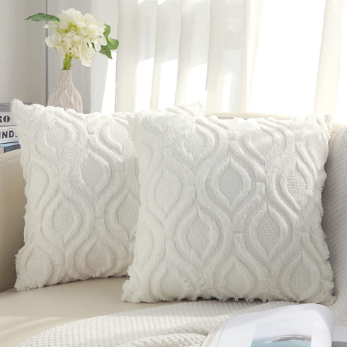 decorUhome Cream White Throw Pillow Covers 20x20 Inches Set of 2 Soft Fluffy Decorative Pillow Cases for Couch Bed Sofa