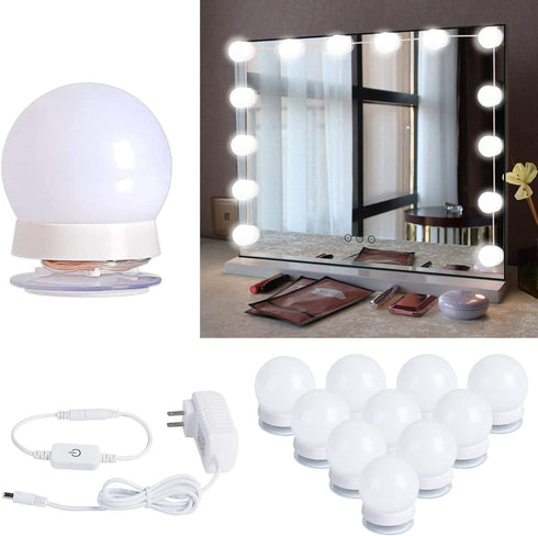 Hollywood Style Led Vanity Mirror Lights Kit with 10 Dimmable Light Bulbs for Makeup Dressing Table and Power Supply Plug in Lighting Fixture Strip, Vanity Mirror Light, White (No Mirror Included)