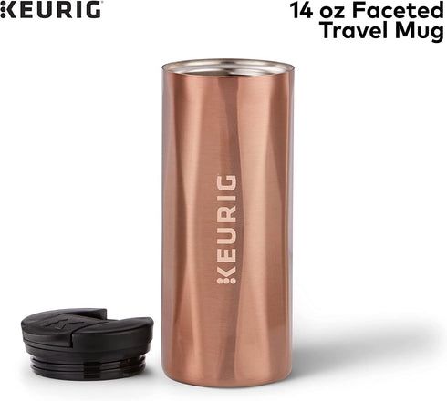 Keurig Faceted Stainless Steel Coffee Travel Mug, Fits Under Any Keurig K-Cup Pod Coffee Maker, 14 oz, Copper