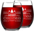 Set of 2 Christmas Wine Glasses, Merry Christmas Stemless Wine Glasses Set, Christmas New Year Gifts for Friends Family Women Men, Christmas Decoration for Christmas Party Couple Party Use 15Oz