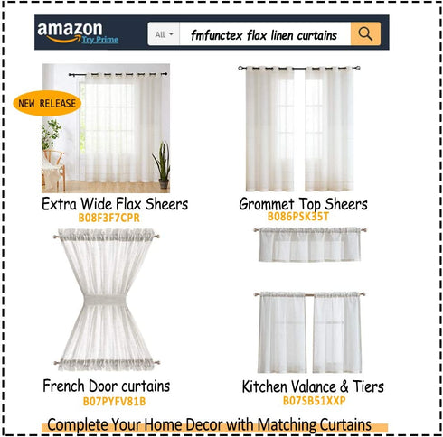 FMFUNCTEX French Door Panel Curtains Window 40" Natural Flax Blend Small Sheer Glass Door Curtain 52" Wide Half Short Curtain with Tiebacks for Patio Glass Doors Set of 2