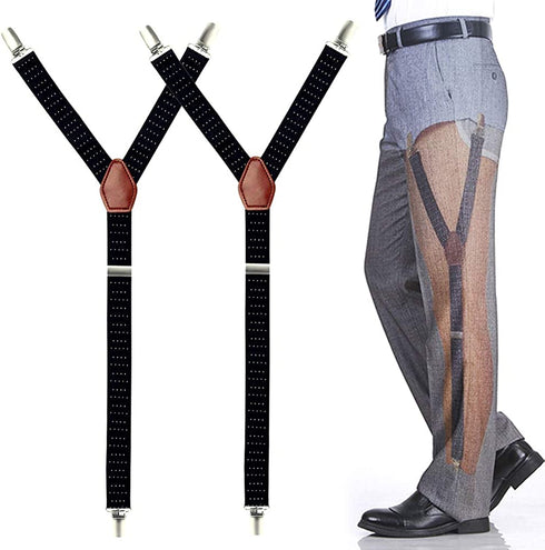 GUOMAN Mens Y-Style Shirt Stays, Adjustable Elastic Garter Straps Sock Non-slip Clamps, Black, Large