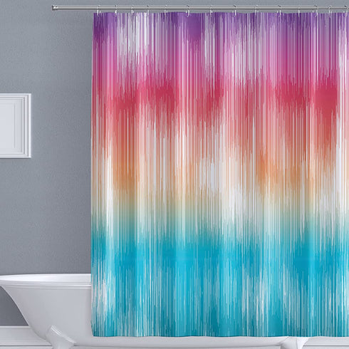 Dieqiu Colorful Ombre Shower Curtain Bathroom?Rainbow Abstract Geometric Purple Fabric Shower Curtains Set Blue Wave Gradient?12 Plastic Hooks Polyester Waterproof 72"x 72"