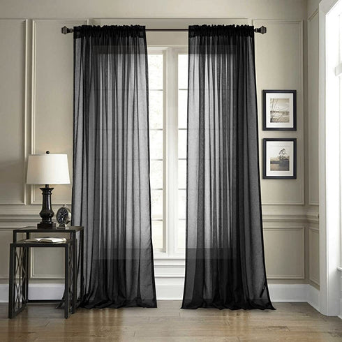 Dreaming Casa Solid Sheer Curtains Living Room Black Rod Pocket Voile Draperies Window Treatment 2 Panels 84 inches Long, 52" W x 84" L