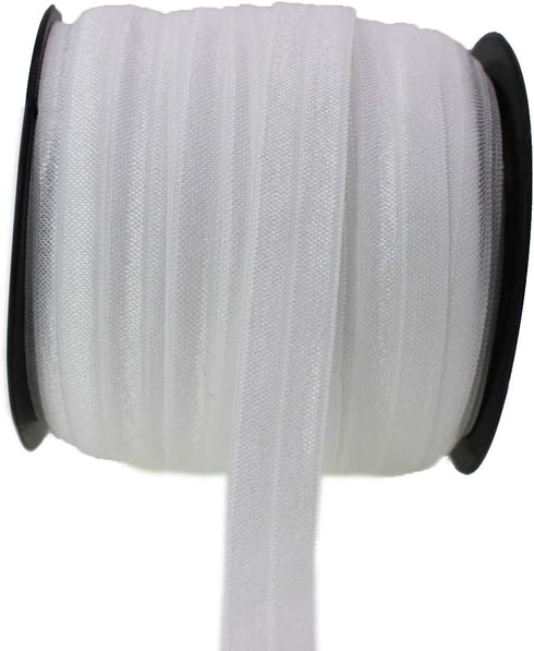 JESEP 40 Yards 5/8'' 1.5CM Fold Over Elastic (FOE) Stretch Fold Over Elastic Ribbons for Headbands Baby Head Bow #01 (White)