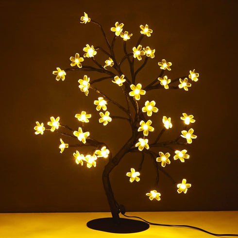 Cherry Blossom Tree Light,17inch 40LED Lighted Tabletop Artificial Flower Bonsai Tree Lamp USB Powered by ZHOUDUIDUI for Home Decor Room Office Party Wedding Christmas Decorations(Warm White)