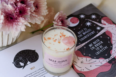 My Lumina Self-Love Aromatherapy Candle w/ Rose Quartz Crystal Inside -Natural Heart Chakra Energy to Attract Love- Soy Wax Scented Candle for Home Decor Art, Self Care, Spiritual Healing Gift, Women