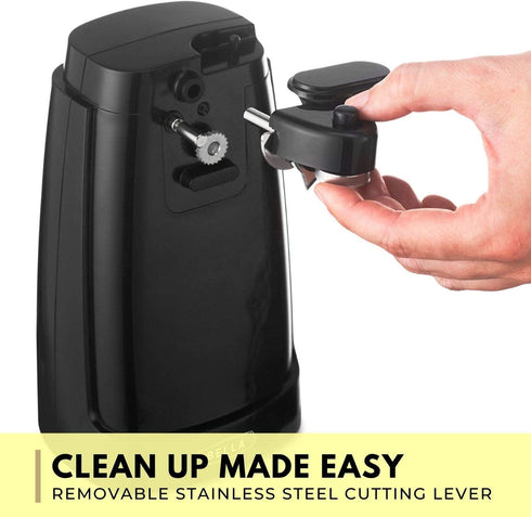 BELLA Electric Can Opener, Automatic Can Opener, Knife Sharpener and Bottle Opener, Easy Safe Removable Cutting Lever, Cord Storage, Easy Clean-Up, Black