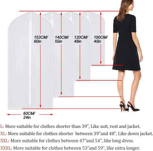 Hanging Garment Bags Cover 24''X48'' Lightweight Clear White Suit Protector Cover (Pack of 6) with Study Full Zipper for Suit Clothes Storage Closet (24''X48'', White)