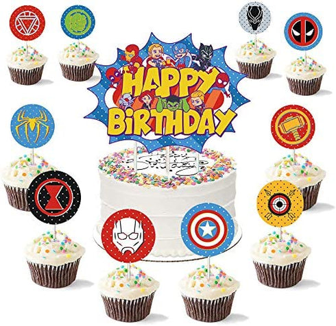 Birthday Party Supplies, Birthday Decorations for Boys Kits Include Birthday Banner, Balloons, Cake Toppers, Gold Flat Ribbon