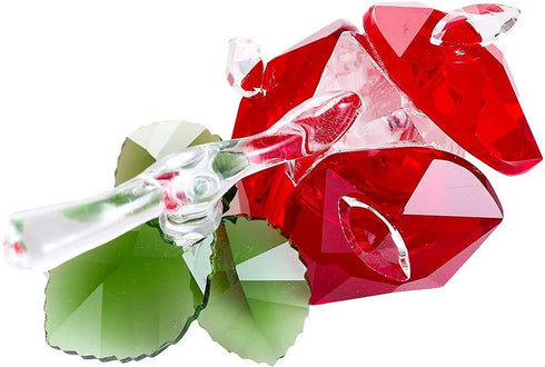 LZYUANHEN Crystal Rose Flower Paperweight Figurine Collectible Greeting Card - Anniversary Wedding Valentine's Day Gift Centerpiece Ornament Red Rose