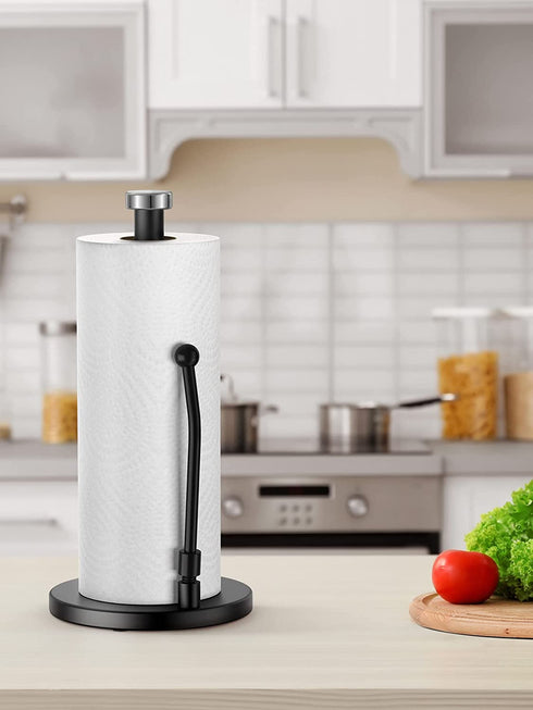 SMARTAKE Paper Towel Holder, Stainless Steel Standing Paper Towel Organizer Roll Dispenser for Kitchen Countertop Home Dining Table, Black
