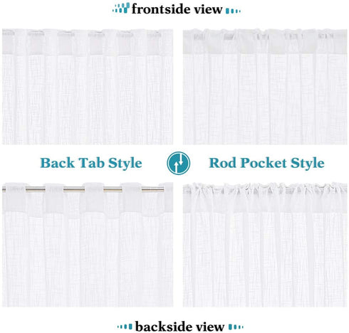 RYB HOME White Curtains for Bedroom - Linen Textured Semi Sheer Curtains Privacy for Bedroom Bathroom Kitchen Dining Office Window, 52 Wide x 45 inches Long, 2 Pcs
