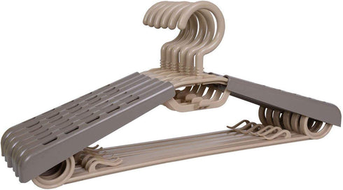 BonDream 6-Pack Heavy Duty Plastic Extra-Wide Arm 15"-23"Suits Clothes Hangers with Swivel Hooks,Perfect for Coat,Jacket,Dress,Shirt,Trousers or closet space saving,Grey&Tan