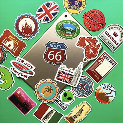 100PCS World Travel Maps Airplane Air and Famous Buildings Signs Stickers Waterproof Laptop Stickers Car Bicycle Suitcase Computer Water Bottle Mobile Phone Stickers Decals (Travel Maps 100)