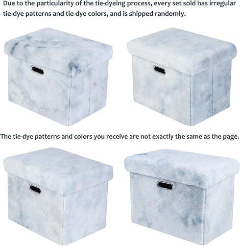 STORAGEPLUS 17 inches Faux Fur Storage Ottoman Foot Rest Small Bench,Light Gray Tie Dye Foldable Footstool,SPS02-GRY-US¦