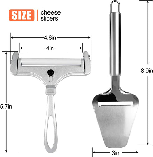 2 Pieces Stainless Steel Wire Cheese Slicer with Cheese Plane Tool, Adjustable Thickness Cheese Cutter for Soft, Semi-Hard, Hard Cheeses Kitchen Cooking Tool, Grey