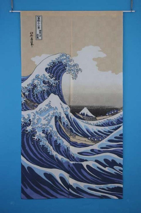 Denelchon Made in Japan Noren Curtain Tapestry Ukiyoe Hokusai The Great Wave Kanagawa
