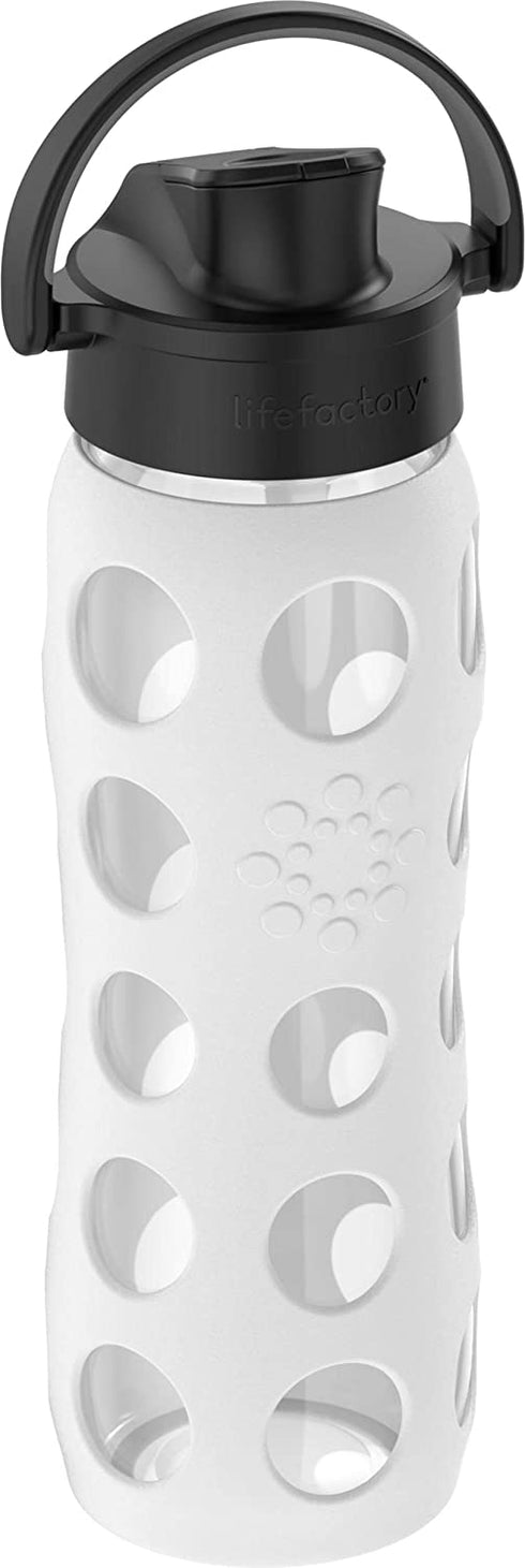 Lifefactory 22-Ounce Glass Water Bottle with Active Flip Cap and Protective Silicone Sleeve, Optic White