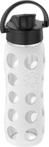 Lifefactory 22-Ounce Glass Water Bottle with Active Flip Cap and Protective Silicone Sleeve, Optic White