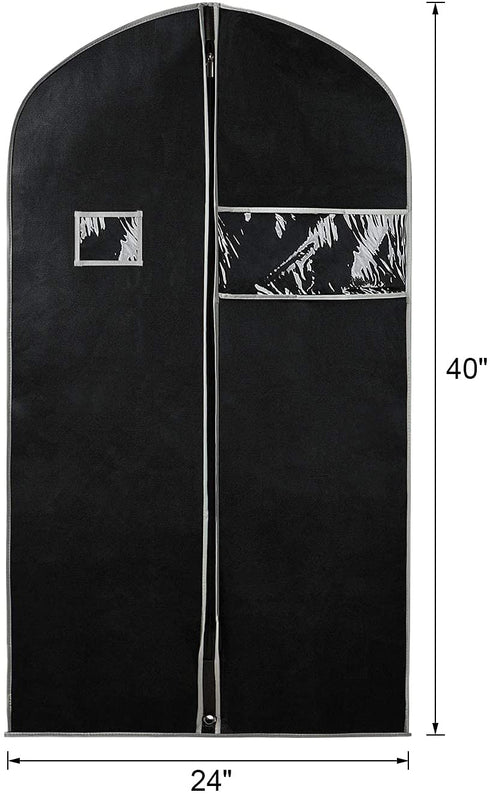 Syeeiex 40-Inch Suit Bag Garment Bags for Hanging Clothes (Set of 5) Mens Suit Covers, Suit Bags for Closet Storage with Clear Window for Men, Suits, Coats, Black & Grey