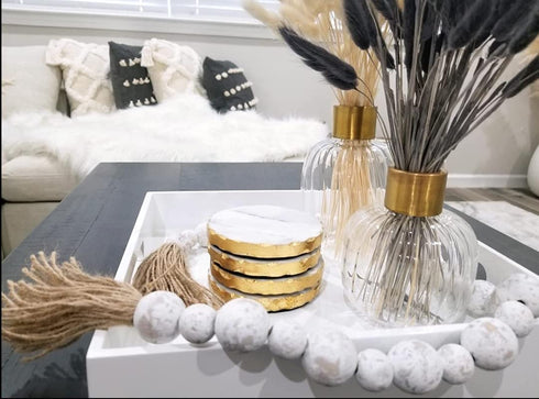GMRS Home White Marble Handmade Coaster-Set of 4 (Round) with Gold Foiling