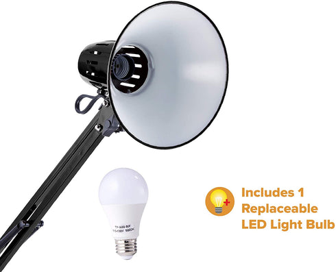 Bostitch Office VLF100D Swing Arm Desk Lamp, Metal, 36" Reach with Multi-Joint Adjustment, Includes Replaceable LED Bulb (VLF), Black
