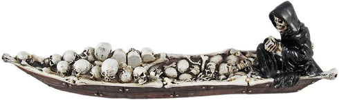 DWK Grim Reaper Skull Boat Decorative Incense Holder | Grim Reaper Decoration Large Incense Burner | Skull Decor Gothic Bookshelf | Reaper Figurines - 10L